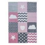Kinder Teppich,  Herz- und Stern Design, Farbe Pink, Teppich für Kinderzimmer, Rücken aus Jute, Größe: 120 cm x 170 cm