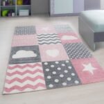 Kinder Teppich,  Herz- und Stern Design, Farbe Pink, Teppich für Kinderzimmer, Rücken aus Jute, Größe: 120 cm x 170 cm - Afbeelding 2