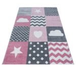 Kinder Teppich,  Herz- und Stern Design, Farbe Pink, Teppich für Kinderzimmer, Rücken aus Jute, Größe: 120 cm x 170 cm - Afbeelding 3