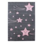Kinder Teppich,  Sterne-Design, Farbe Pink, Teppich für Kinderzimmer, Rücken aus Jute, Größe: 120 cm x 170 cm