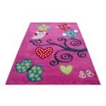 Kinder Teppich,  Eulen-Design, Farbe Violett, Teppich für Kinderzimmer, Rücken aus Jute, Größe: 120 cm x 170 cm - Afbeelding 3