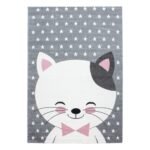 Kinder Teppich,  Niedliches Katze design, Farbe Pink, Teppich für Kinderzimmer, Rücken aus Jute, Größe: 120 cm x 170 cm