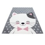 Kinder Teppich,  Niedliches Katze design, Farbe Pink, Teppich für Kinderzimmer, Rücken aus Jute, Größe: 120 cm x 170 cm - Afbeelding 3
