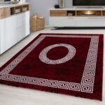 Kurzflor Teppich,  Mäander-Design, Farbe Rot, Teppich für Wohnzimmer, Rücken aus Jute, Größe: 120 cm x 170 cm - Afbeelding 2