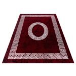 Kurzflor Teppich,  Mäander-Design, Farbe Rot, Teppich für Wohnzimmer, Rücken aus Jute, Größe: 120 cm x 170 cm - Afbeelding 3