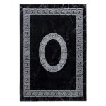 Kurzflor Teppich,  Mäander-Design, Farbe Schwarz, Teppich für Wohnzimmer, Rücken aus Jute, Größe: 120 cm x 170 cm