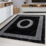 Kurzflor Teppich,  Mäander-Design, Farbe Schwarz, Teppich für Wohnzimmer, Rücken aus Jute, Größe: 120 cm x 170 cm - Afbeelding 2