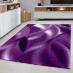 Kurzflor Teppich,  Abstrakt Wellen Design, Farbe Violett, Teppich für Wohnzimmer, Rücken aus Jute, Größe: 120 cm x 170 cm - Afbeelding 2