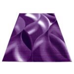 Kurzflor Teppich,  Abstrakt Wellen Design, Farbe Violett, Teppich für Wohnzimmer, Rücken aus Jute, Größe: 120 cm x 170 cm - Afbeelding 3