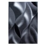 Kurzflor Teppich,  Abstrakt Wellen Design, Farbe Schwarz, Teppich für Wohnzimmer, Rücken aus Jute, Größe: 120 cm x 170 cm