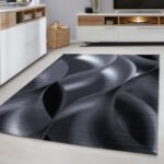 Kurzflor Teppich,  Abstrakt Wellen Design, Farbe Schwarz, Teppich für Wohnzimmer, Rücken aus Jute, Größe: 120 cm x 170 cm - Afbeelding 2