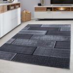 Kurzflor Teppich,  Steindesign, Farbe Schwarz, Teppich für Wohnzimmer, Rücken aus Jute, Größe: 120 cm x 170 cm - Afbeelding 2