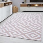 Kurzflor Teppich,  Geometrisch Design, Farbe Pink, Teppich für Wohnzimmer, Rücken aus Jute, Größe: 120 cm x 170 cm - Afbeelding 2