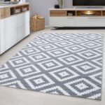Kurzflor Teppich,  Geometrisch Design, Farbe Grau, Teppich für Wohnzimmer, Rücken aus Jute, Größe: 120 cm x 170 cm - Afbeelding 2