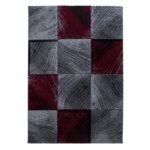 Kurzflor Teppich,  Kariert Design, Farbe Rot, Teppich für Wohnzimmer, Rücken aus Jute, Größe: 120 cm x 170 cm