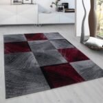Kurzflor Teppich,  Kariert Design, Farbe Rot, Teppich für Wohnzimmer, Rücken aus Jute, Größe: 120 cm x 170 cm - Afbeelding 2