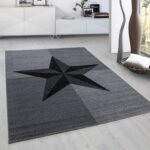 Kurzflor Teppich,  Sterne-Design, Farbe Grau, Teppich für Wohnzimmer, Rücken aus Jute, Größe: 120 cm x 170 cm - Afbeelding 2