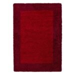 Hochflor Teppich,  Bordüre Design, Farbe Rot, Teppich für Wohnzimmer, Rücken aus Jute, Größe: 120 cm x 170 cm