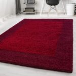 Hochflor Teppich,  Bordüre Design, Farbe Rot, Teppich für Wohnzimmer, Rücken aus Jute, Größe: 120 cm x 170 cm - Afbeelding 2