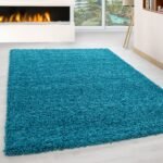 Hochflor Teppich,  Unicolor - Einfarbig, Farbe Türkis, Teppich für Wohnzimmer, Rücken aus Jute, Größe: 120 cm x 170 cm - Afbeelding 2
