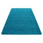 Hochflor Teppich,  Unicolor - Einfarbig, Farbe Türkis, Teppich für Wohnzimmer, Rücken aus Jute, Größe: 120 cm x 170 cm - Afbeelding 3
