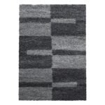 Hochflor Teppich,  Kariert Design, Farbe Grau, Teppich für Wohnzimmer, Rücken aus Jute, Größe: 120 cm x 170 cm