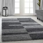 Hochflor Teppich,  Kariert Design, Farbe Grau, Teppich für Wohnzimmer, Rücken aus Jute, Größe: 120 cm x 170 cm - Afbeelding 2