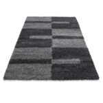 Hochflor Teppich,  Kariert Design, Farbe Grau, Teppich für Wohnzimmer, Rücken aus Jute, Größe: 120 cm x 170 cm - Afbeelding 3