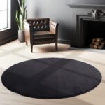 Kurzflor Teppich,  Unicolor - Einfarbig, Farbe Schwarz, Teppich für Wohnzimmer, Rücken aus Anti-rutsch, Größe: 160 cm Rund - Afbeelding 2