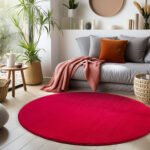 Kurzflor Teppich, Unicolor - Einfarbig, Farbe Rot, Teppich für Wohnzimmer, Rücken aus Anti-rutsch, Größe: 120 cm Rund - Afbeelding 2