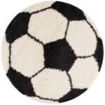 Kinder Teppich,  Fußball-Design, Farbe Schwarz, Teppich für Kinderzimmer, Rücken aus Jute, Größe: 100 cm Rund