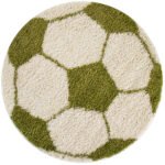 Kinder Teppich,  Fußball-Design, Farbe Grün, Teppich für Kinderzimmer, Rücken aus Jute, Größe: 100 cm Rund