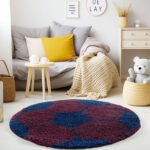 Kinder Teppich,  Fußball-Design, Farbe Marineblau, Teppich für Kinderzimmer, Rücken aus Jute, Größe: 120 cm Rund - Afbeelding 2