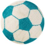 Kinder Teppich,  Fußball-Design, Farbe Türkis, Teppich für Kinderzimmer, Rücken aus Jute, Größe: 100 cm Rund