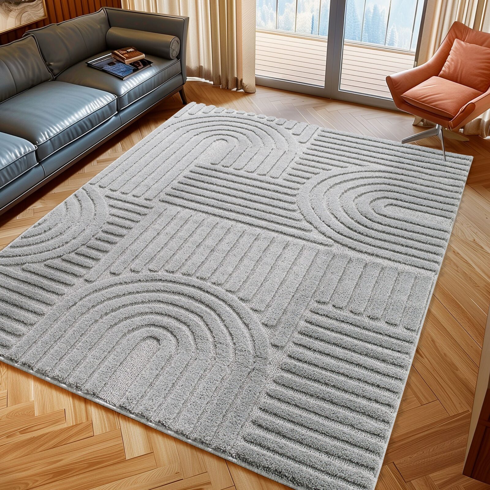 Art Kortpolig vloerkleed Scandinavische boho – Zilver (1121)