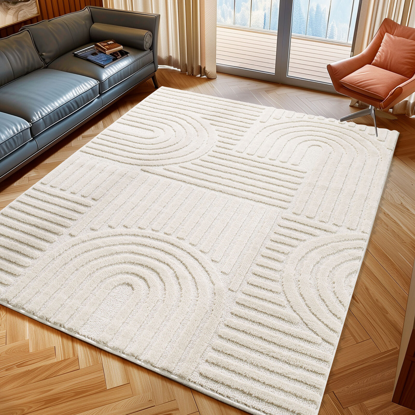 Art Kortpolig vloerkleed Scandinavische boho – Crème (1121)