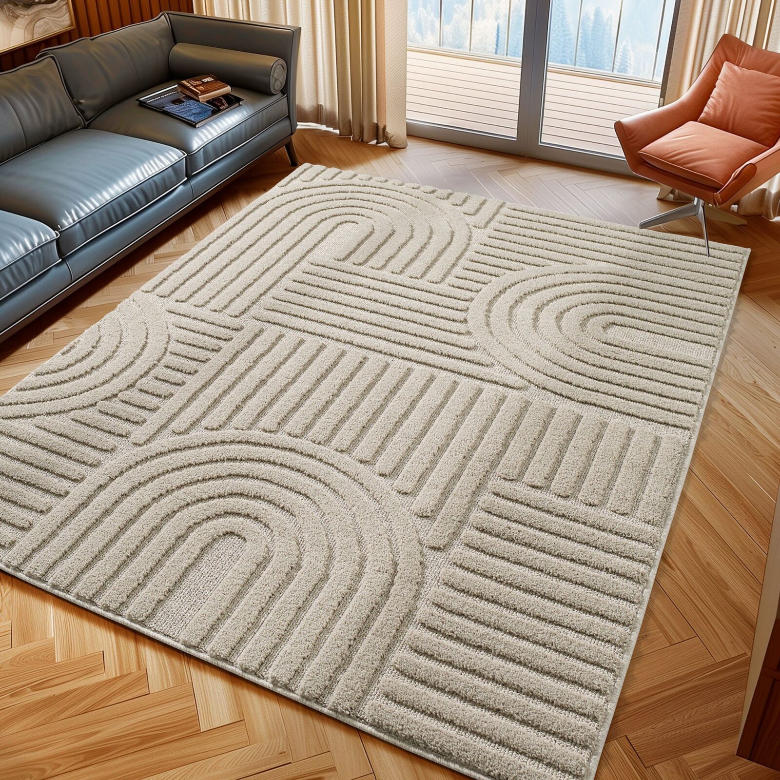 Art Kortpolig vloerkleed Scandinavische boho – Beige (1121)