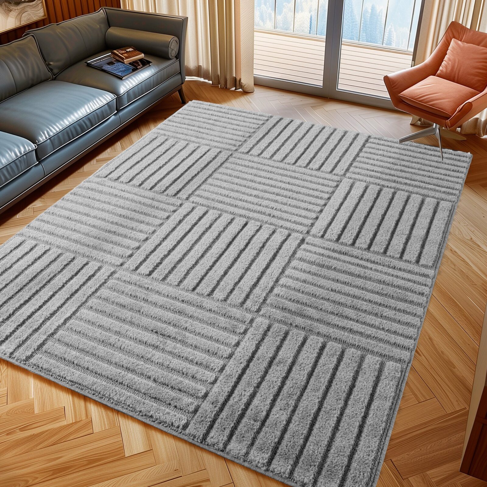 Art Kortpolig vloerkleed Scandinavische boho – Zilver (1123)