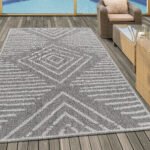 Outdoor Teppich,  Gestreift Design, Farbe Grau, Teppich für Terasse-Balkon-Küche, Rücken aus Polypropylen, Größe: 60 x 100 cm - Afbeelding 2