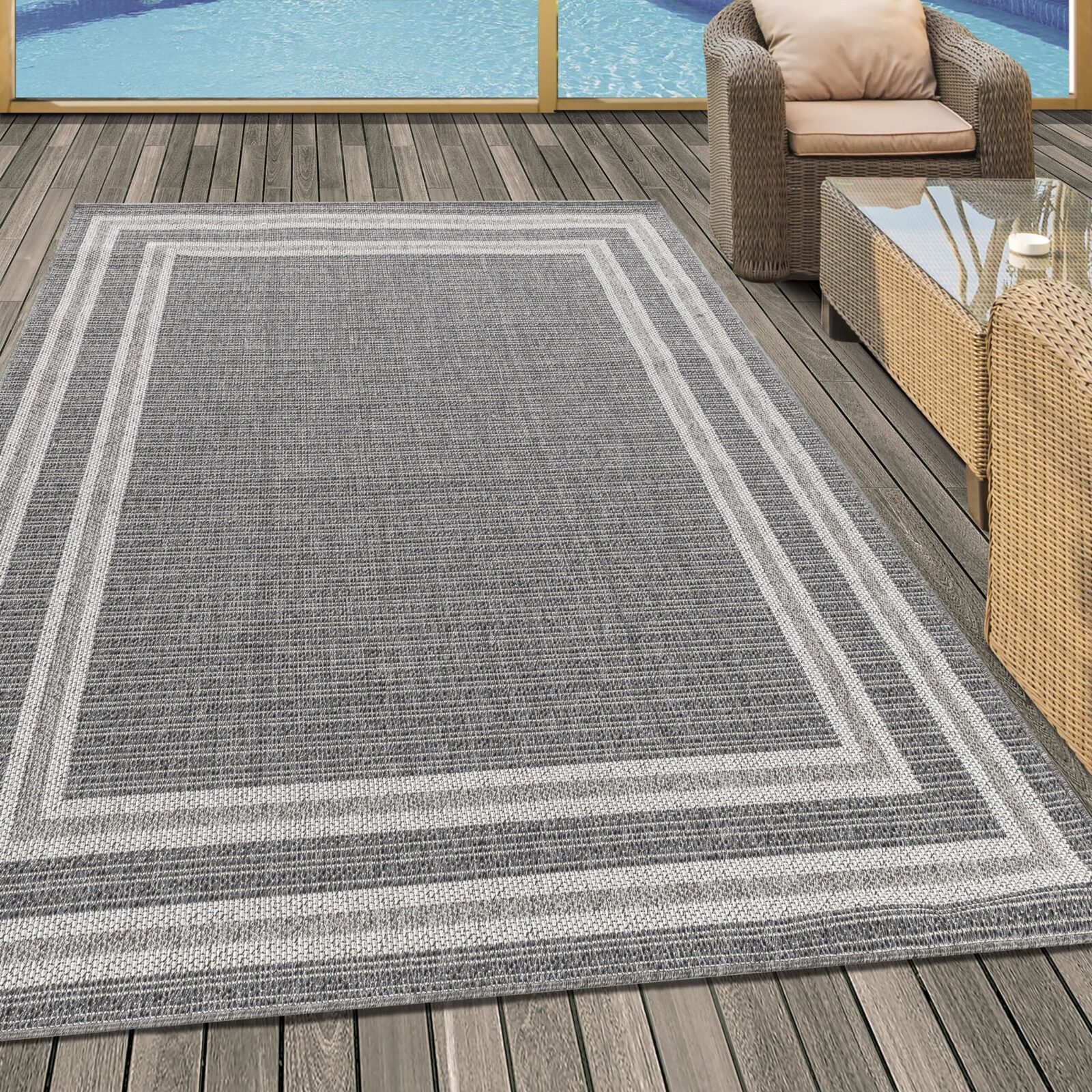 Aruba Buitenkleed Met rand – Grijs (4901)