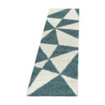 Hochflor Teppich, Geometrisch Design, Farbe Blau, Teppich für Wohnzimmer, Rücken aus Jute, Größe: 80 x 250 cm