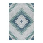 Outdoor Teppich,  Geometrisch Design, Farbe Blau, Teppich für Terasse-Balkon-Küche, Rücken aus Polypropylen, Größe: 140 x 200 cm