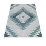 Outdoor Teppich,  Geometrisch Design, Farbe Blau, Teppich für Terasse-Balkon-Küche, Rücken aus Polypropylen, Größe: 140 x 200 cm - Afbeelding 3