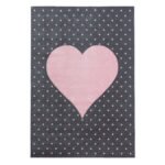 Kinder Teppich,  Herz-Design, Farbe Pink, Teppich für Kinderzimmer, Rücken aus Jute, Größe: 80 x 150 cm