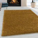 Hochflor Teppich,  Unicolor - Einfarbig, Farbe Gold, Teppich für Wohnzimmer, Rücken aus Jute, Größe: 300 cm x 400 cm - Afbeelding 2