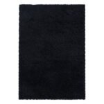 Hochflor Teppich,  Unicolor - Einfarbig, Farbe Schwarz, Teppich für Wohnzimmer, Rücken aus Jute, Größe: 80 x 150 cm