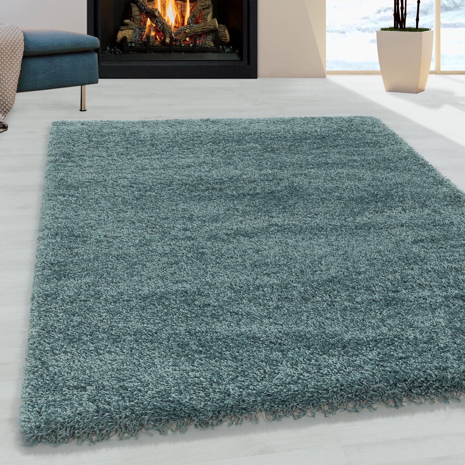 Sydney Hoogpolig vloerkleed Effen – Turquoise (3000)