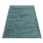 Hochflor Teppich,  Unicolor - Einfarbig, Farbe Türkis, Teppich für Wohnzimmer, Rücken aus Jute, Größe: 160 cm x 230 cm - Afbeelding 3