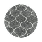 Hochflor Teppich,  Skandinavisches Design, Farbe Grau, Teppich für Wohnzimmer, Rücken aus Jute, Größe: 160 cm Rund