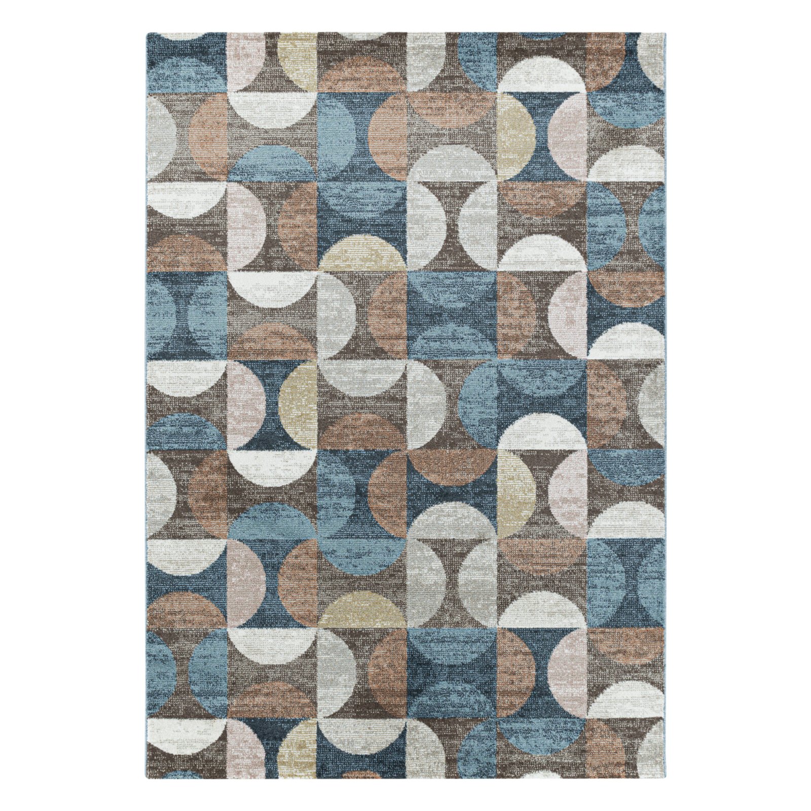 6182 Kurzflor Teppich, Quadrate und Halbkreise Design, Farbe Braun, Teppich für Wohnzimmer, Rücken aus Jute, Größe: 160 cm x 230 cm - Afbeelding 1